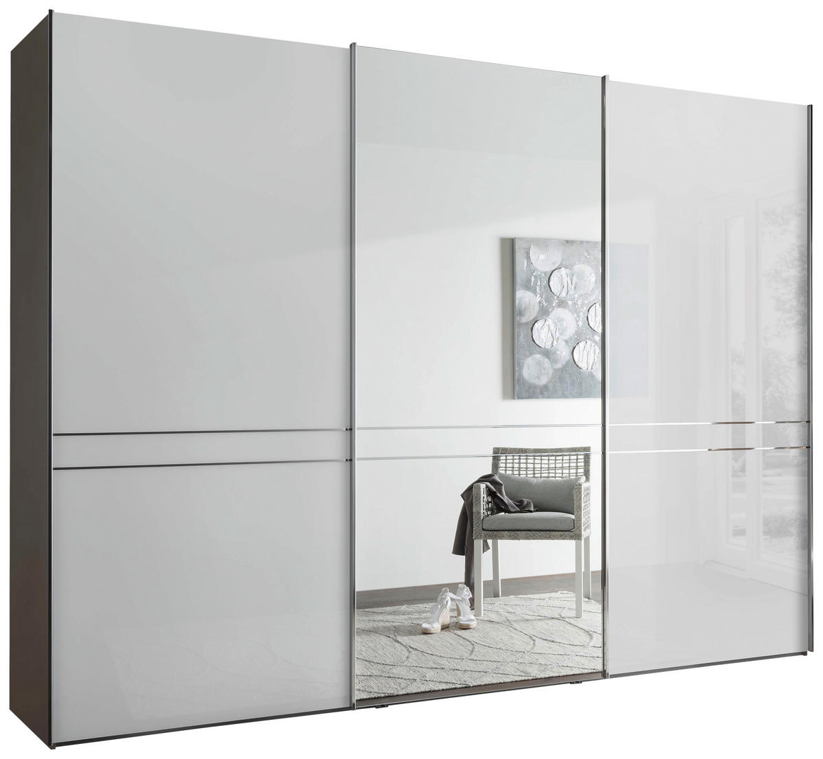 SCHWEBETÜRENSCHRANK in Anthrazit, Weiss  - Chromfarben/Weiss, Konventionell, Glas/Holzwerkstoff (250/217/67cm) - Dieter Knoll