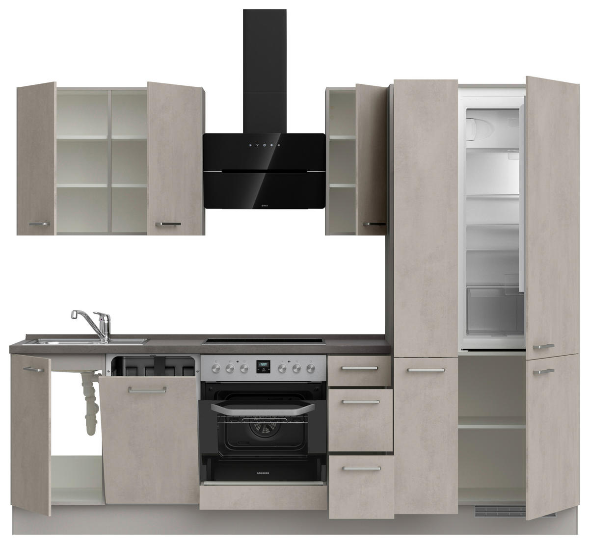 KÜCHENLEERBLOCK 270 cm   in Grau, Schieferfarben, Hellgrau  - Schieferfarben/Edelstahlfarben, MODERN, Holzwerkstoff/Metall (270cm) - Nobilia