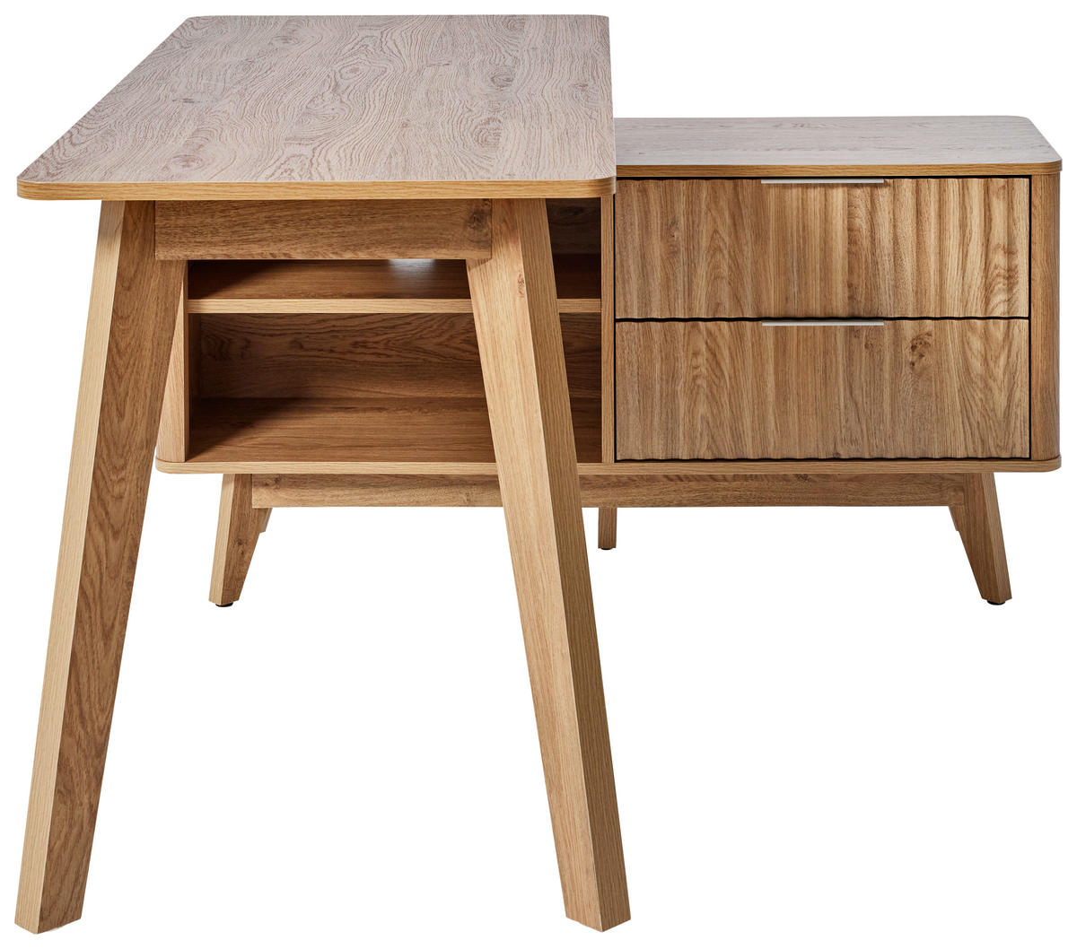 ECKSCHREIBTISCH 148/120/76,20 cm  in Eichefarben  - Eichefarben/Silberfarben, MODERN, Holzwerkstoff/Metall (148/120/76,20cm) - Livetastic