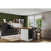 KÜCHENBLOCK 320-150 cm   in Grau Hochglanz  - Wildeiche/Edelstahlfarben, Design, Holzwerkstoff/Kunststoff (320-150cm) - Respekta