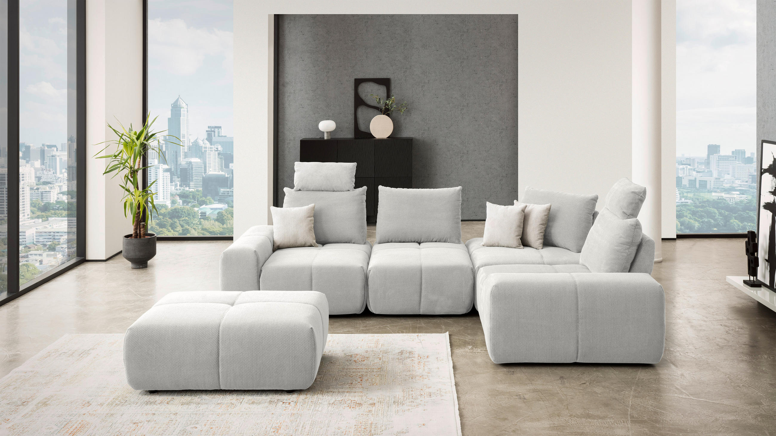 ECKSOFA in Velours Hellgrau  - Hellgrau/Schwarz, Design, Kunststoff/Textil (326/236cm) - Xora