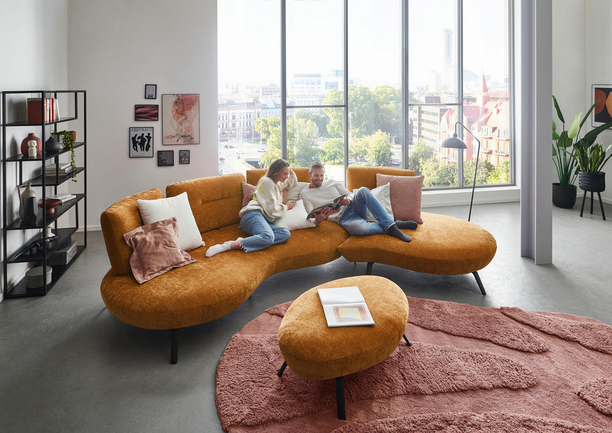 BIGSOFA Flachgewebe Senfgelb  - Senfgelb/Schwarz, Design, Textil/Metall (456/93/138cm) - Moderano