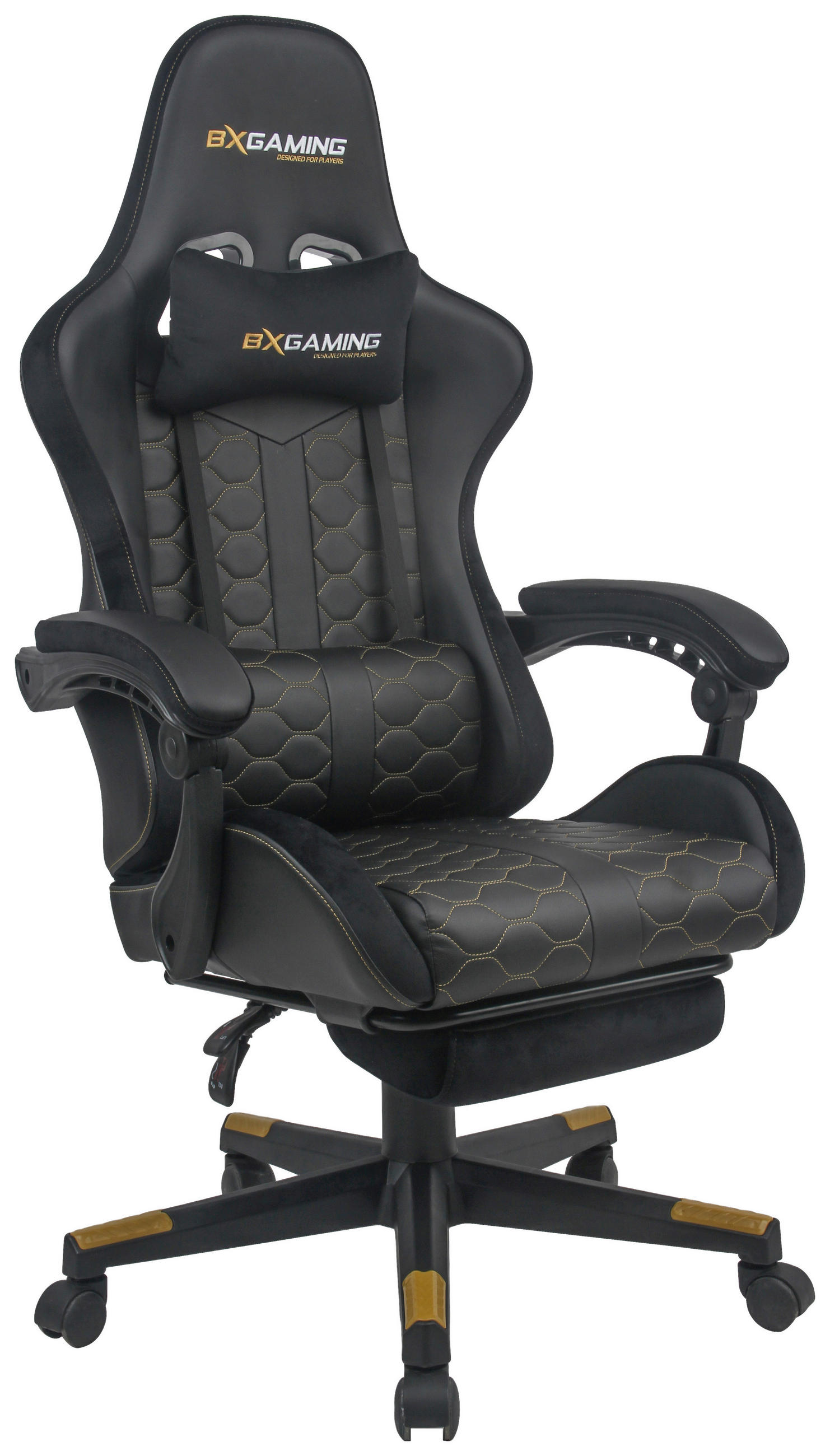 GAMINGSTUHL  in Lederlook, Samt Schwarz  - Goldfarben/Schwarz, Design, Kunststoff/Textil (63/114/62cm) - BX Gaming