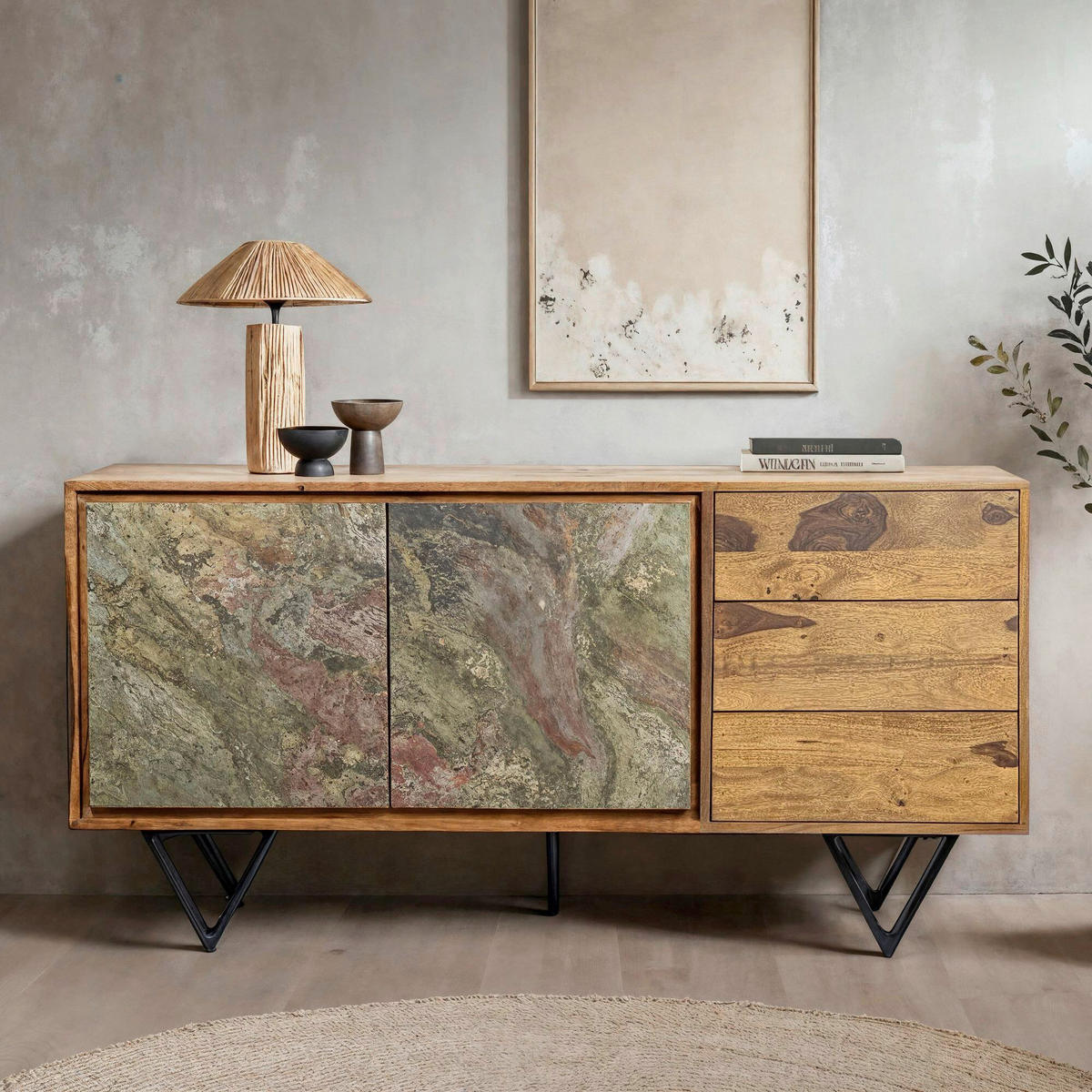 SIDEBOARD  in 150/55/40 cm  - Sheeshamfarben/Multicolor, Design, Holz/Metall (150/55/40cm) - MID.YOU