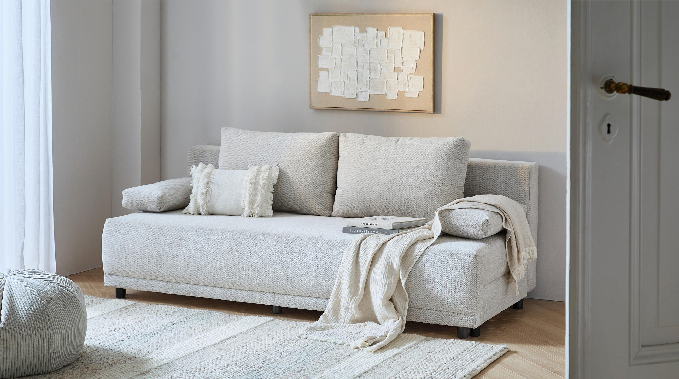ROZKLÁDACÍ POHOVKA, textil, šedobéžová - černá/šedobéžová, Konvenční, textil/plast (201/72/98cm) - Carryhome