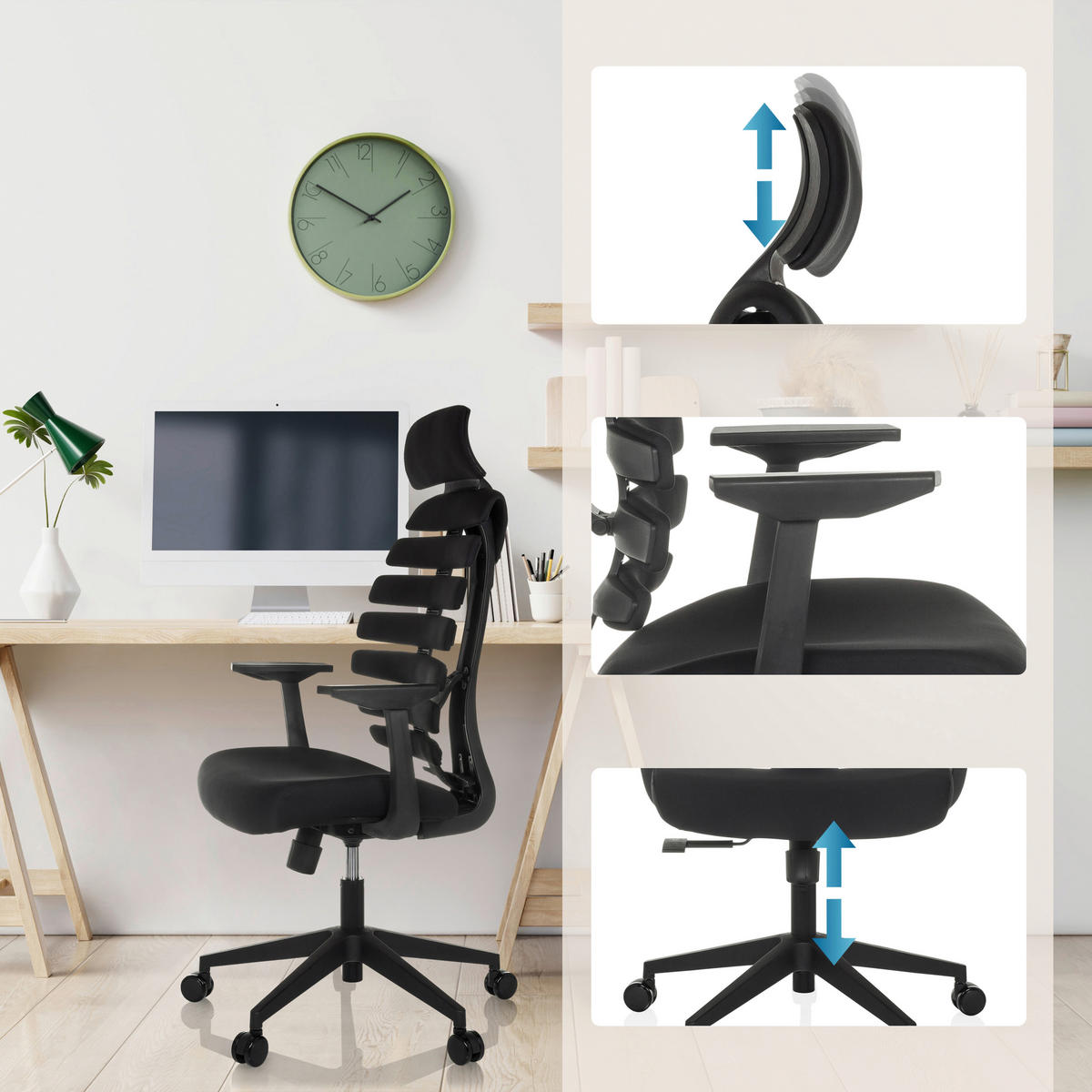 OTOČNÁ ŽIDLE, plochá tkanina,  - černá, Moderní, textil/plast (64/120 - 130/62cm) - MID.YOU