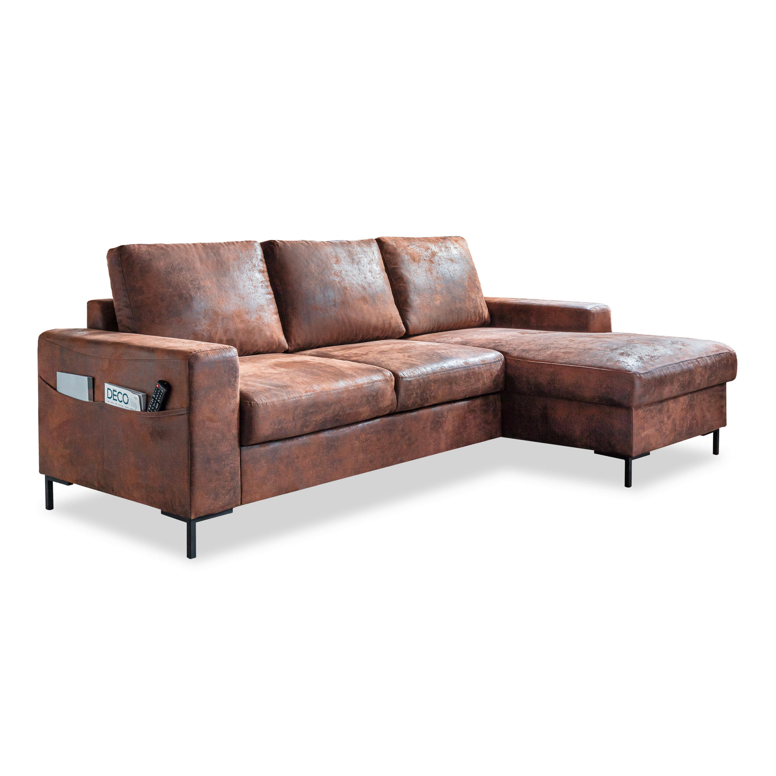 Thumbnail - Mid.you Ecksofa Lofty Lilly, Braun, Textil, Vintage, 3-Sitzer, Füllung: Polyetherschaumkern, Ottomane rechts, L-Form, 23...