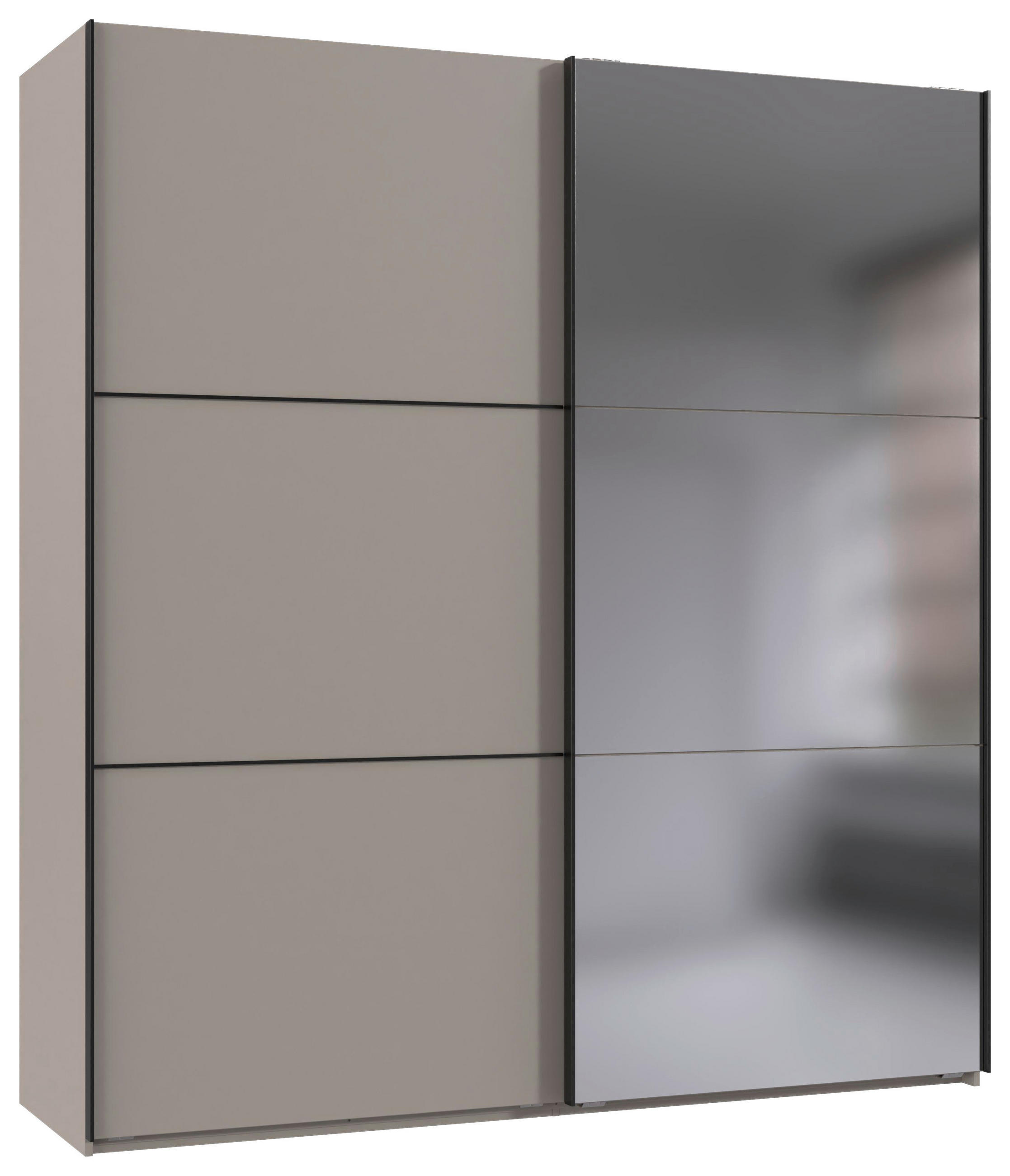 SCHWEBETÜRENSCHRANK 200/216/65 cm 2-türig Grau, Schwarz  - Schwarz/Grau, KONVENTIONELL, Glas/Holzwerkstoff (200/216/65cm) - Stylife