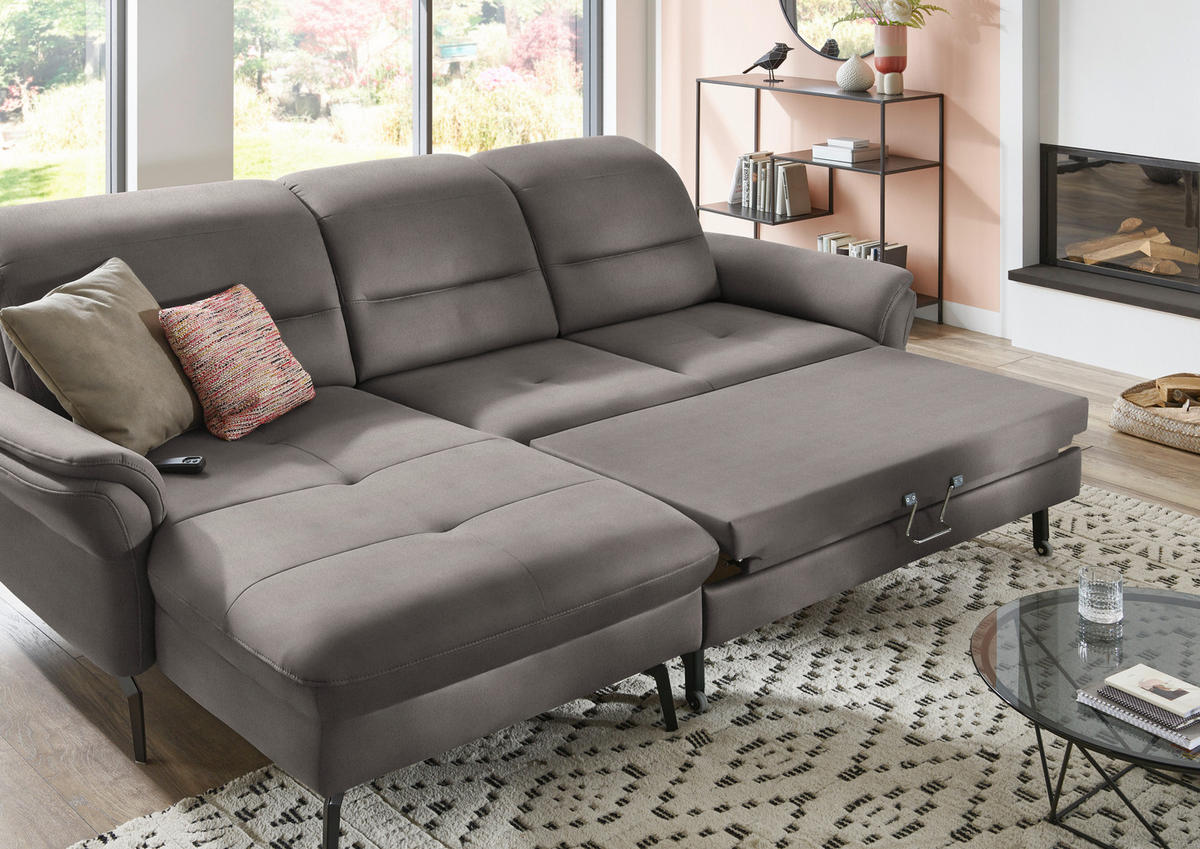 ECKSOFA in Flachgewebe Hellgrau  - Hellgrau/Schwarz, Konventionell, Textil/Metall (181/260cm) - Beldomo Speed