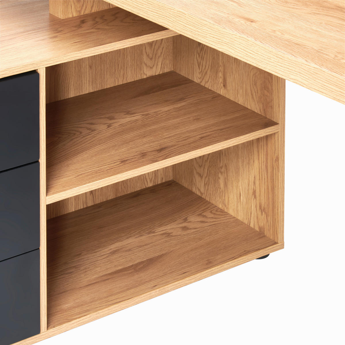 KOTNA PISALNA MIZA kovina, leseni material črna, barve hrasta  - črna/barve hrasta, Moderno, kovina/leseni material (150/75/120cm) - MID.YOU