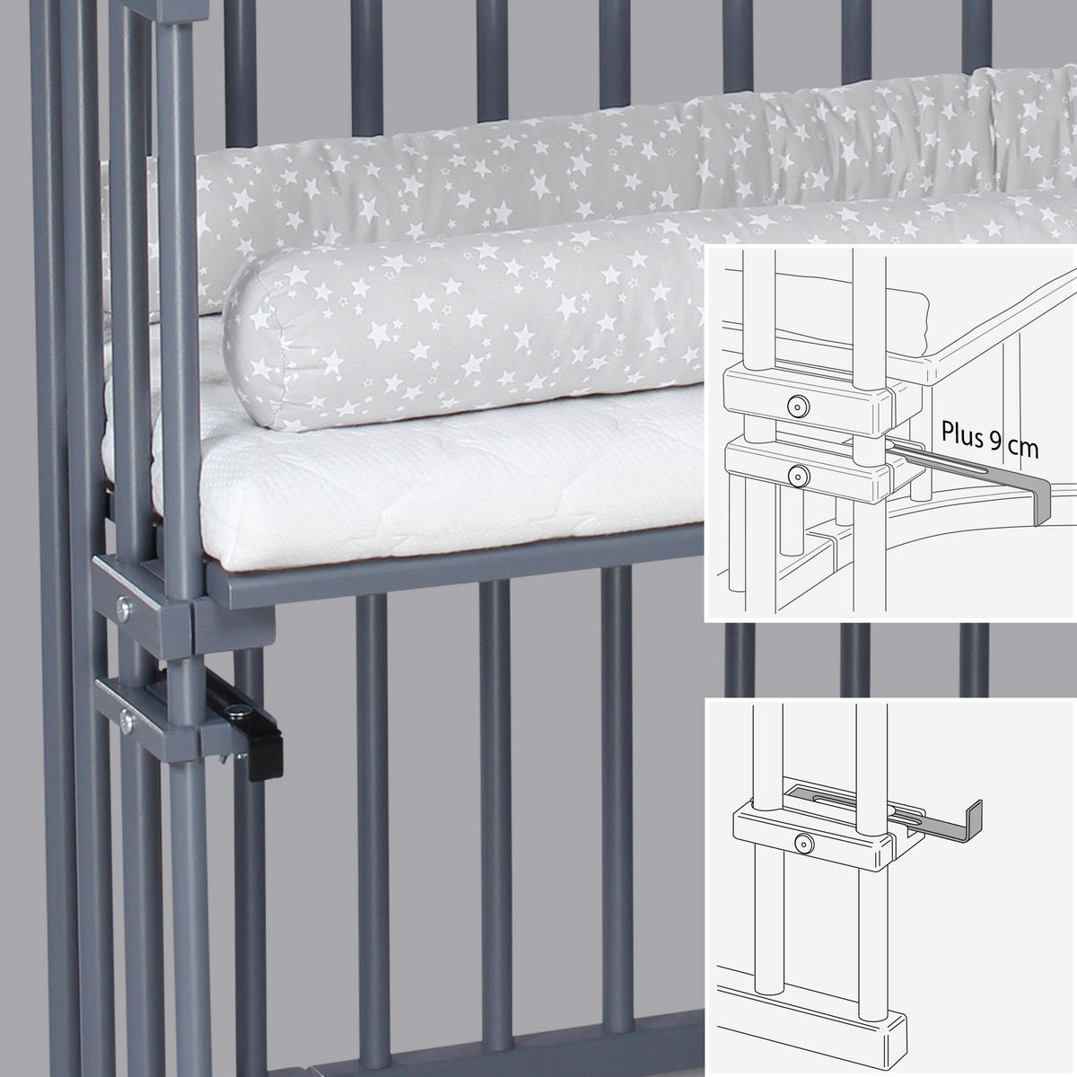 BEISTELLBETT 87/46/79 cm  - Grau, Basics, Holz (87/46/79cm) - Babybay