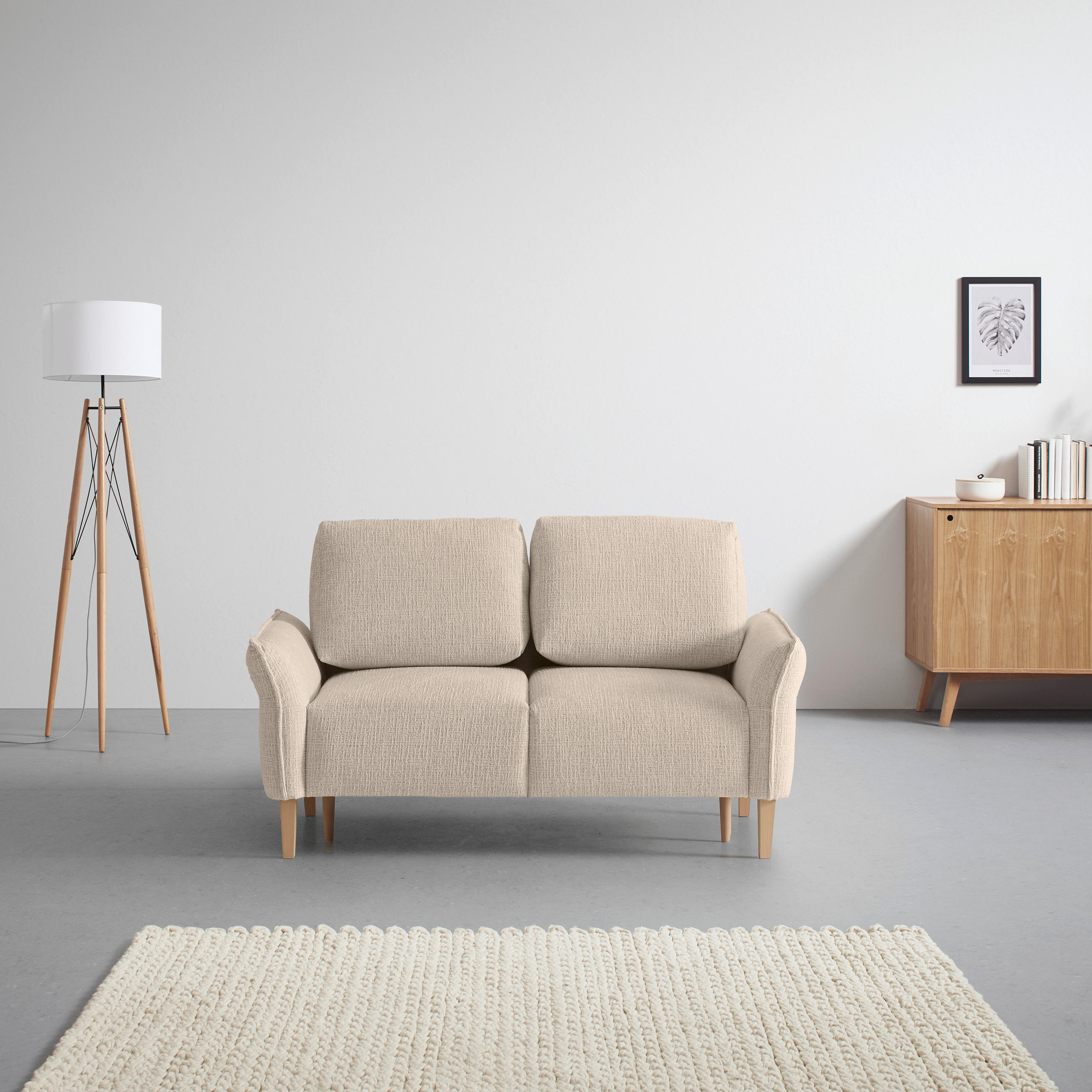 2-SITZER-SOFA in Webstoff Beige  - Eichefarben/Beige, Modern, Holz/Textil (150/85/92cm) - MID.YOU