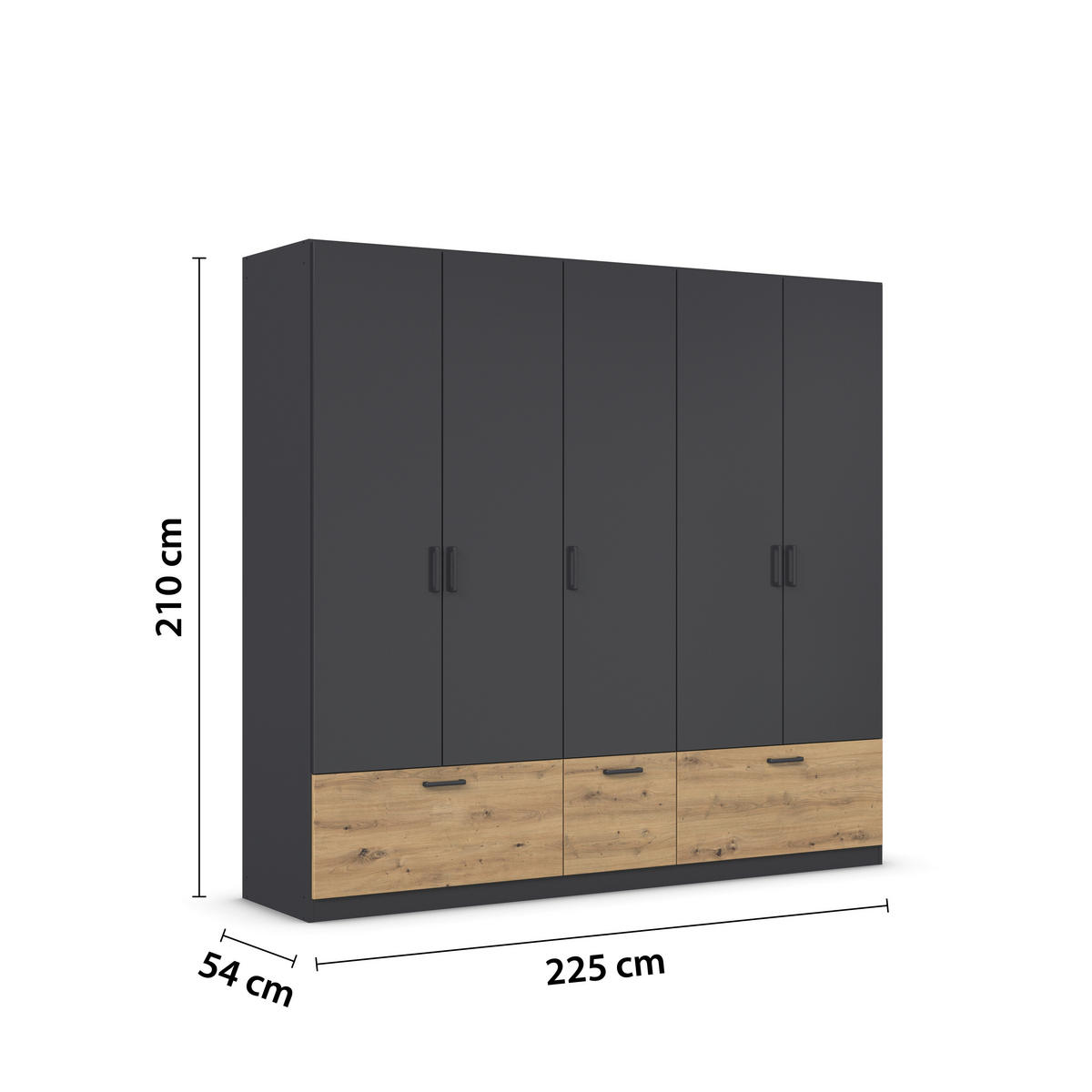 KLEIDERSCHRANK in Grau, Eiche Artisan  - Eiche Artisan/Grau, Basics, Holzwerkstoff/Metall (226/210/54cm) - Boxxx