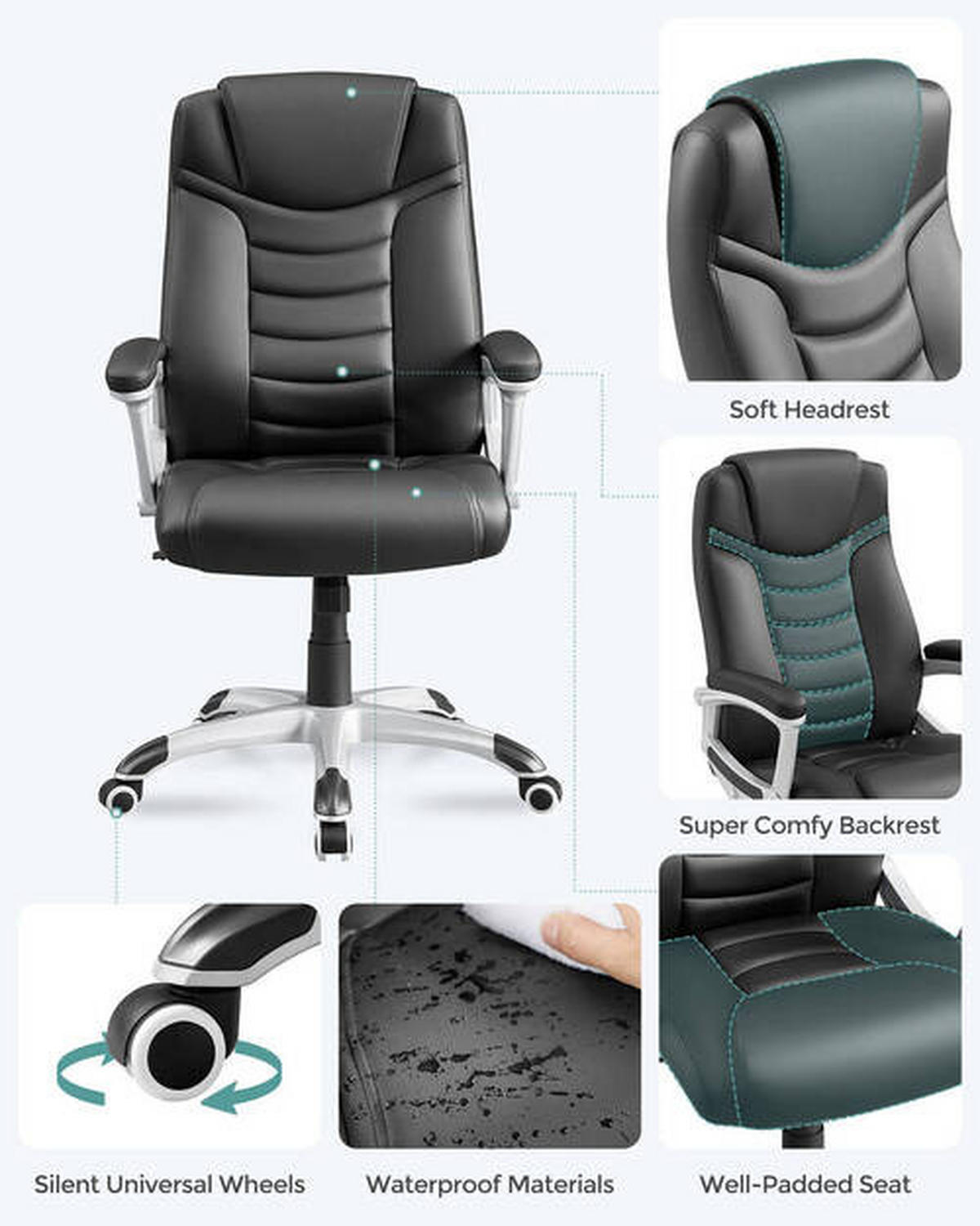 DREHSTUHL  in Lederlook Schwarz  - Silberfarben/Schwarz, Basics, Kunststoff/Textil (70/105-115/70cm) - Boxxx