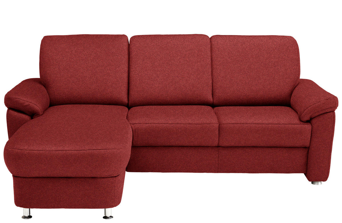 ECKSOFA in Flachgewebe Rot  - Chromfarben/Rot, Konventionell, Textil/Metall (163/250cm) - Beldomo System