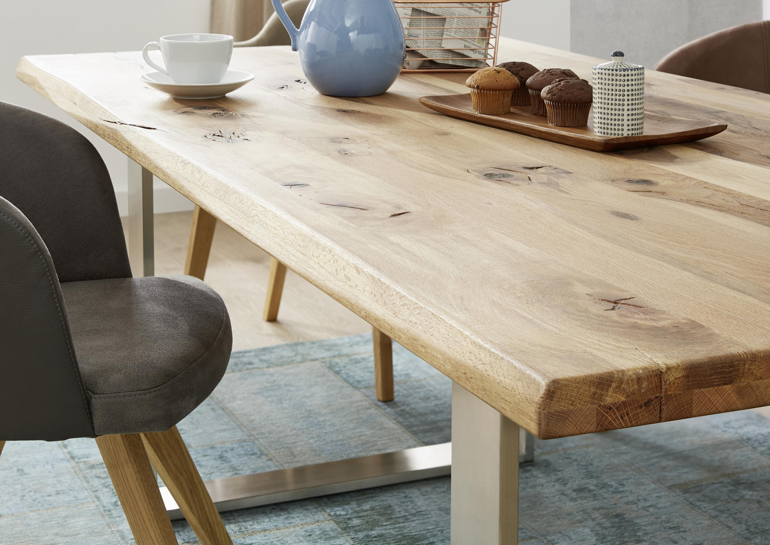 ESSTISCH in Holz, Metall 180/100/77 cm  - Edelstahlfarben/Eichefarben, Natur, Holz/Metall (180/100/77cm) - Voleo