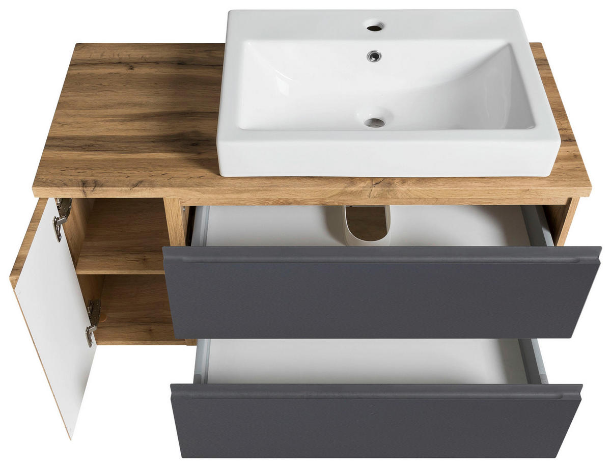 WASCHTISCHKOMBI 105 cm  - Weiss/Eiche Wotan, Modern, Keramik/Holzwerkstoff (105cm) - Held