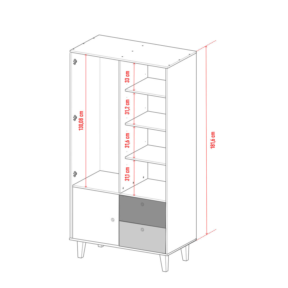 KLEIDERSCHRANK 3-türig Eiche Graphitfarben, Grau, Weiß, Eichefarben  - Eichefarben/Graphitfarben, MODERN, Holz/Holzwerkstoff (103,5/201,5/55cm) - MID.YOU