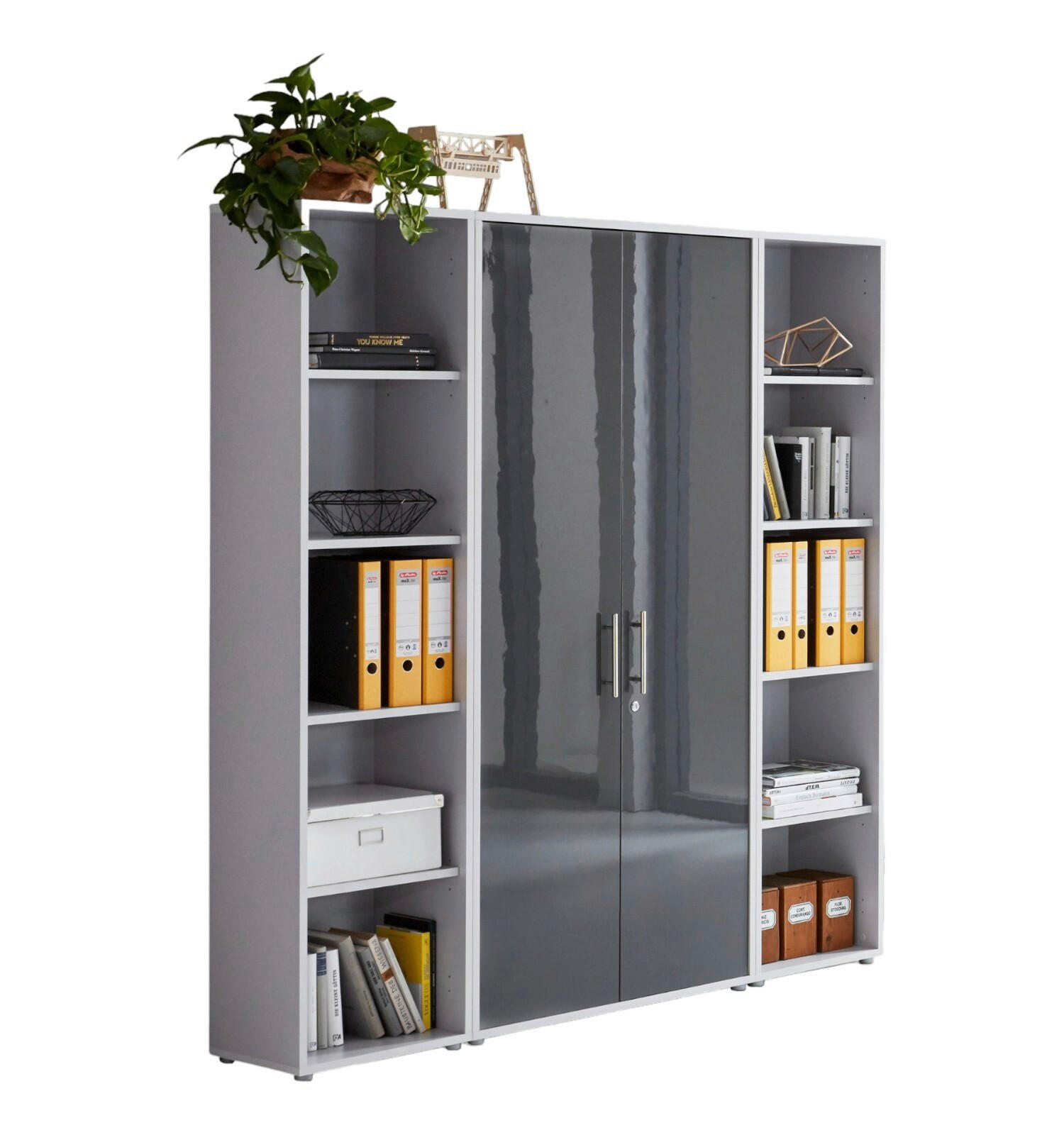 AKTENSCHRANK Grau, Anthrazit Hochglanz  - Anthrazit Hochglanz/Grau, MODERN, Holzwerkstoff (173/186/33cm) - MID.YOU