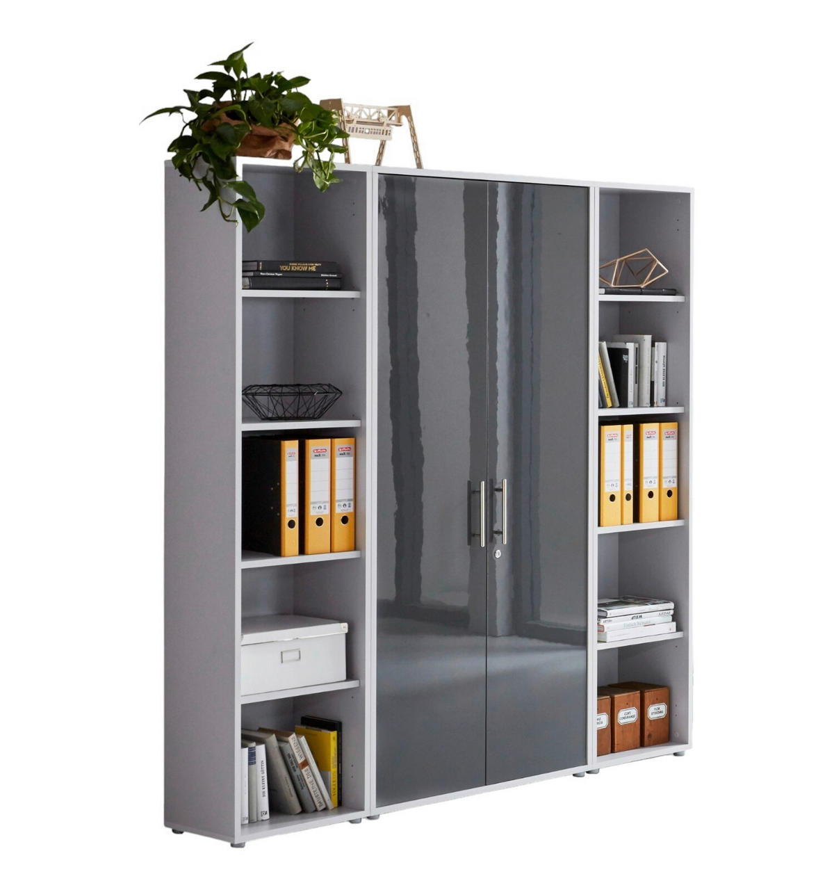 AKTENSCHRANK 173/186/33 cm  - Anthrazit Hochglanz/Grau, MODERN, Holzwerkstoff (173/186/33cm) - MID.YOU