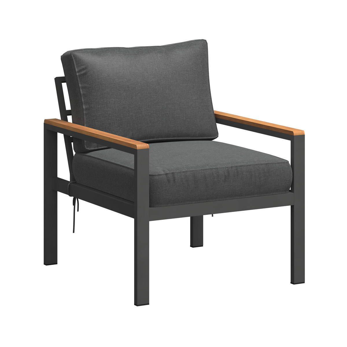 LOUNGEGARNITUR   191/72/75 cm Akazie vollmassiv Aluminium  - Schwarz/Akaziefarben, MODERN, Holz/Textil (191/72/75cm) - Ambia Garden