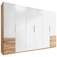 DREHTÜRENSCHRANK 300/236/58 cm,  in Weiß, Plankeneiche, 6-türig  - Chromfarben/Plankeneiche, MODERN, Holzwerkstoff (300/236/58cm) - MID.YOU