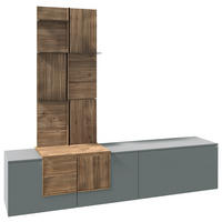 WOHNWAND VLACERA LIVING  in Wildeiche, Graugrün  224/198/45 cm  - Wildeiche/Graugrün, Design, Glas/Holz (224/198/45cm) - Voglauer