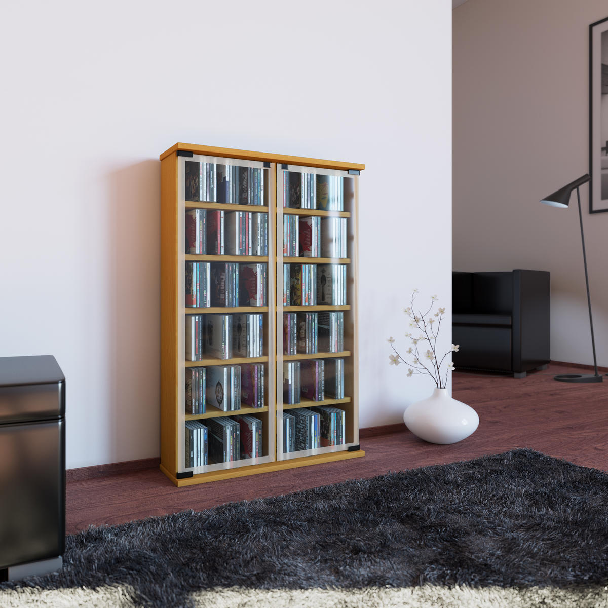 CD-HYLLA 60/92/18 cm  - bokfärgad, Klassisk, trämaterial/glas (60/92/18cm) - MID.YOU