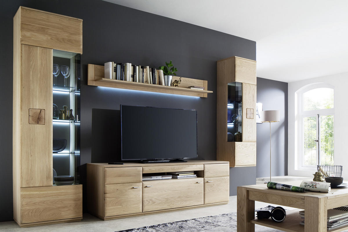 HÄNGEVITRINE in Eichefarben   - Eichefarben/Nickelfarben, Design, Glas/Holz (45/157/38cm) - Livetastic