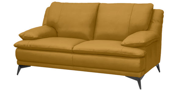 2-SITZER-SOFA Senfgelb Echtleder  - Senfgelb/Schwarz, Design, Leder/Metall (178/92/98cm) - Novel