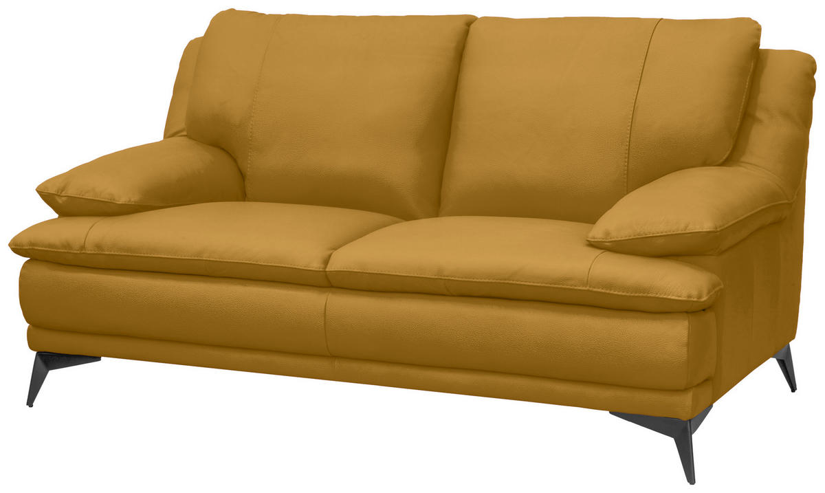 2-SITZER-SOFA Senfgelb Echtleder  - Senfgelb/Schwarz, Design, Leder/Metall (178/92/98cm) - Novel