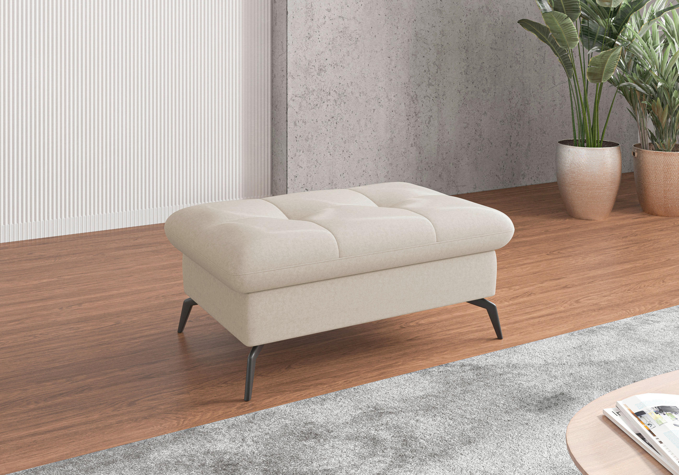 HOCKER Flachgewebe Creme  - Creme/Schwarz, KONVENTIONELL, Textil/Metall (102/47/69cm) - Sit & More
