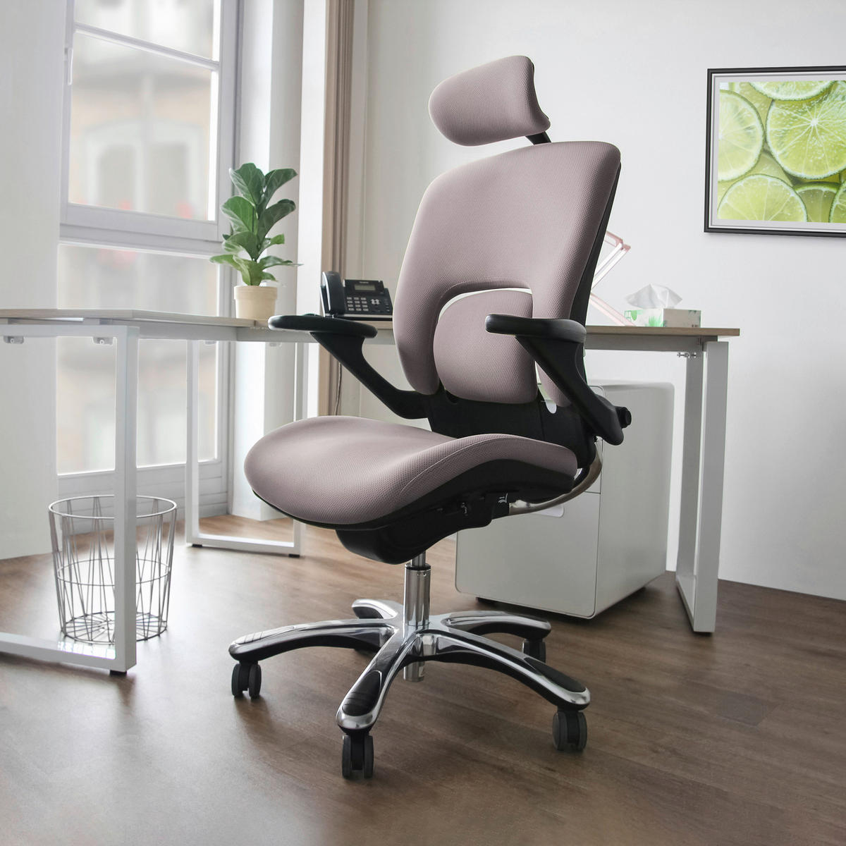 DREHSTUHL Flachgewebe Grau, Schwarz  - Chromfarben/Schwarz, Basics, Kunststoff/Textil (58/119/50cm) - MID.YOU