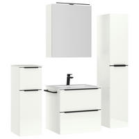 BADEZIMMER 5-teilig  in 121 cm  - Weiß Hochglanz/Schwarz, MODERN, Holzwerkstoff/Stein (121cm) - Nobilia