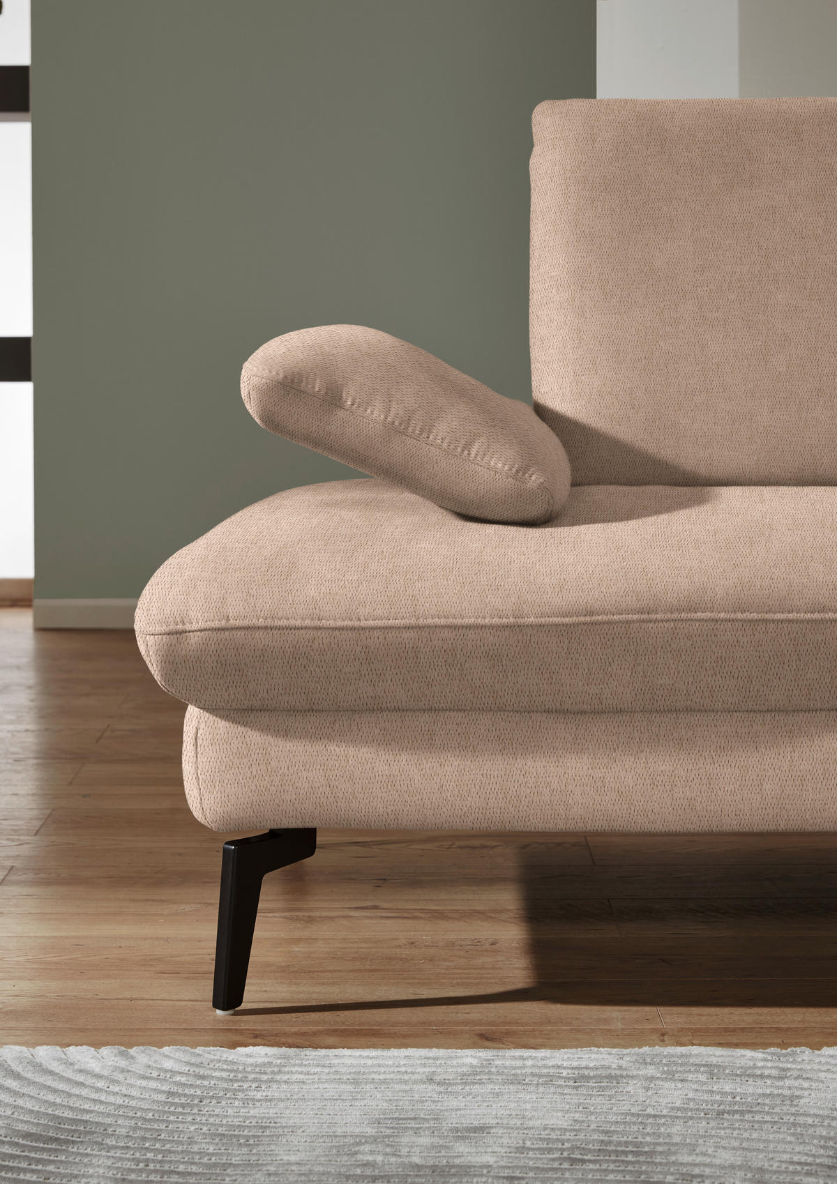 ECKSOFA in Chenille, Mikrofaser Sandfarben  - Sandfarben/Schwarz, Design, Textil/Metall (299/157cm) - Dieter Knoll