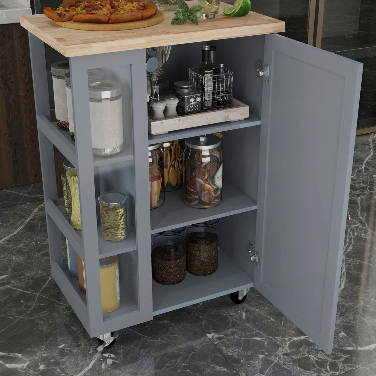 KÜCHENINSEL   in Grau, Naturfarben  - Messingfarben/Naturfarben, Basics, Glas/Holz (60/90/40cm) - MID.YOU