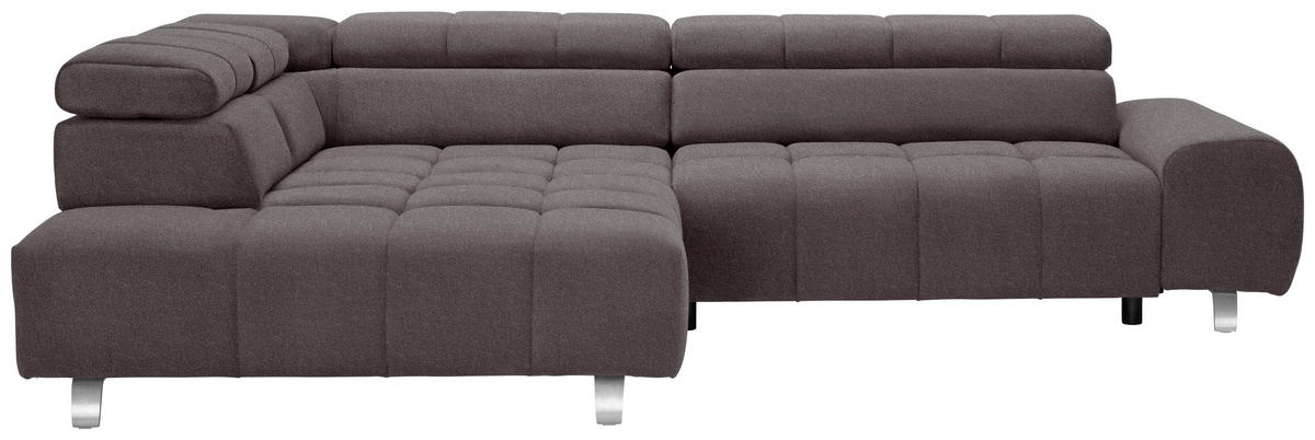 ECKSOFA Dunkelbraun Velours  - Dunkelgrau/Dunkelbraun, Design, Textil/Metall (201/295cm) - Hom`in