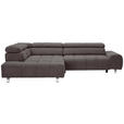 ECKSOFA Dunkelbraun Velours Rücken echt, Kopfteilverstellung, Sitztiefenverstellung  - Dunkelgrau/Dunkelbraun, Design, Textil/Metall (201/295cm) - Hom`in