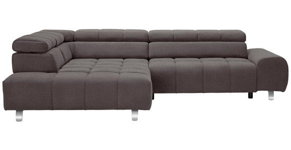 ECKSOFA Dunkelbraun Velours Rücken echt, Kopfteilverstellung, Sitztiefenverstellung  - Dunkelgrau/Dunkelbraun, Design, Textil/Metall (201/295cm) - Hom`in