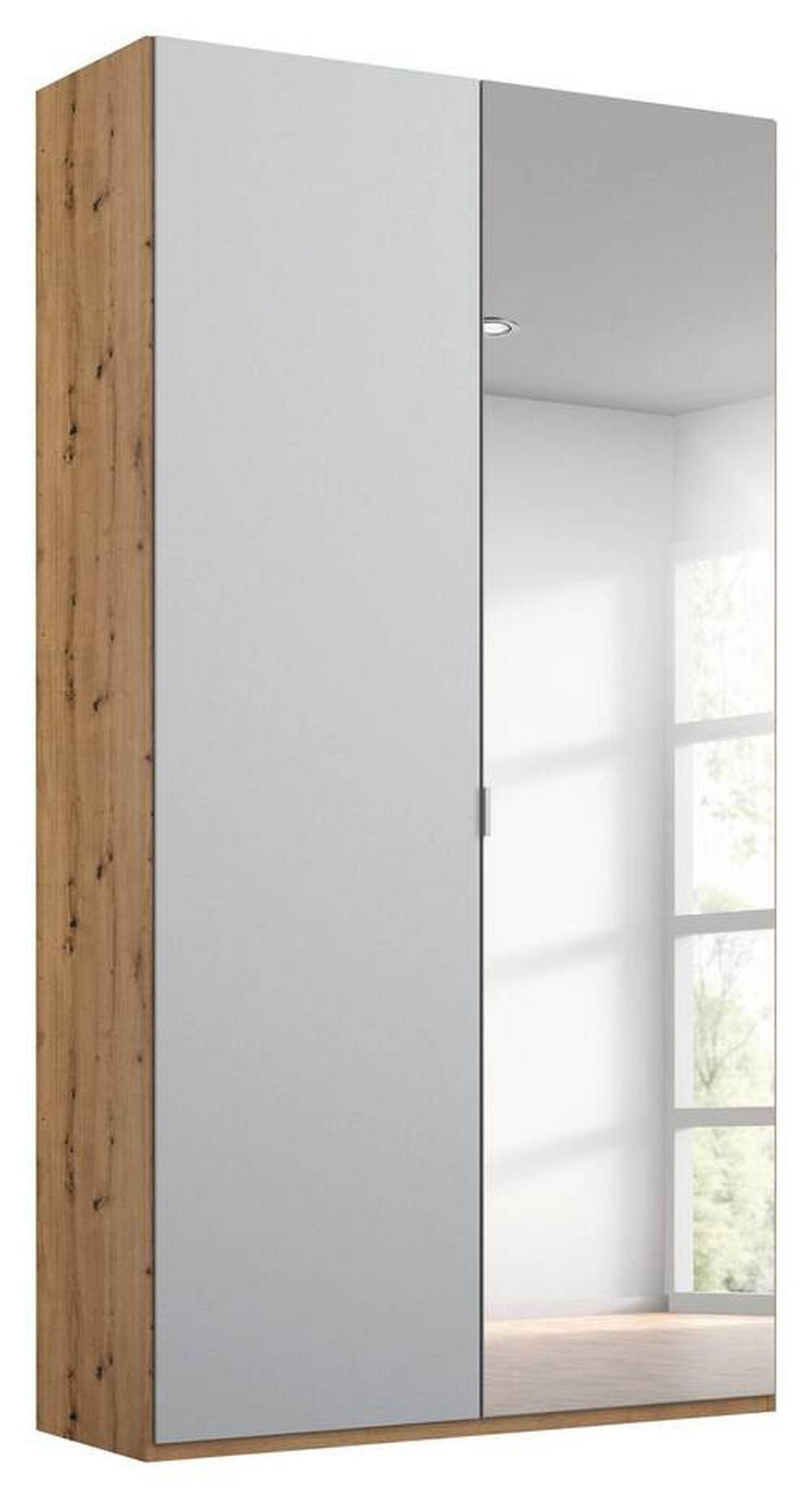DREHTÜRENSCHRANK in Grau, Eichefarben  - Eichefarben/Alufarben, Trend, Glas/Holzwerkstoff (101/223/60cm) - Stylife