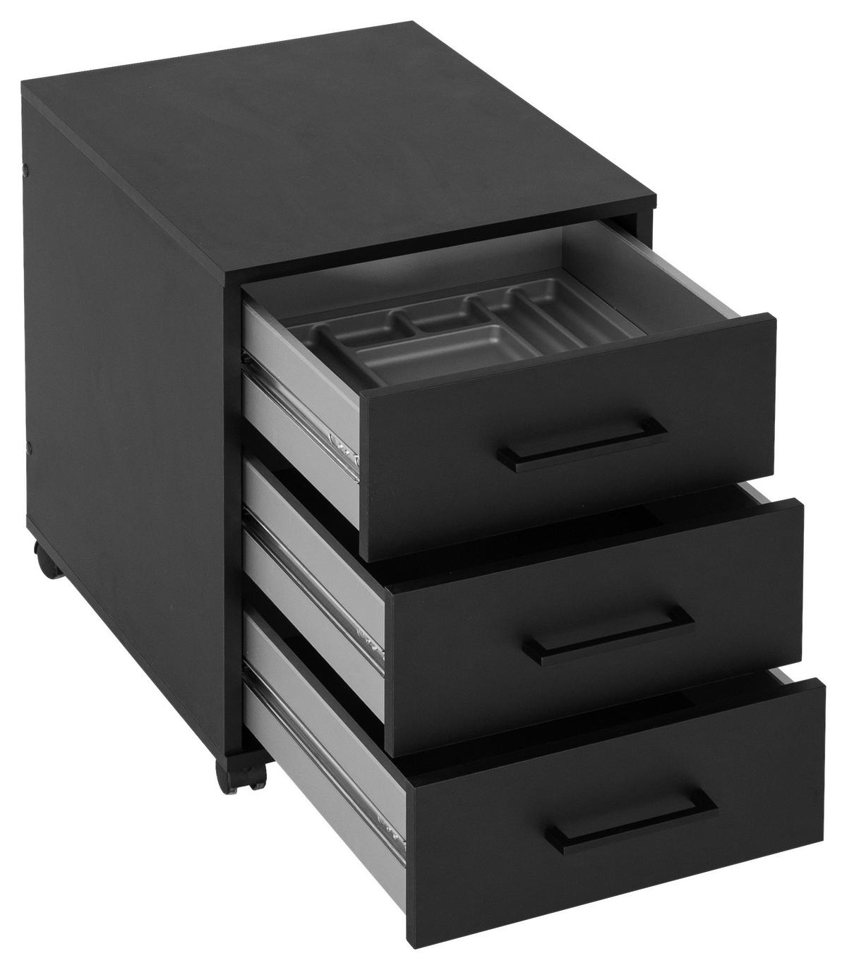 ROLLCONTAINER Schwarz  - Schwarz, MODERN, Holzwerkstoff/Kunststoff (40,1/57/50cm) - MID.YOU