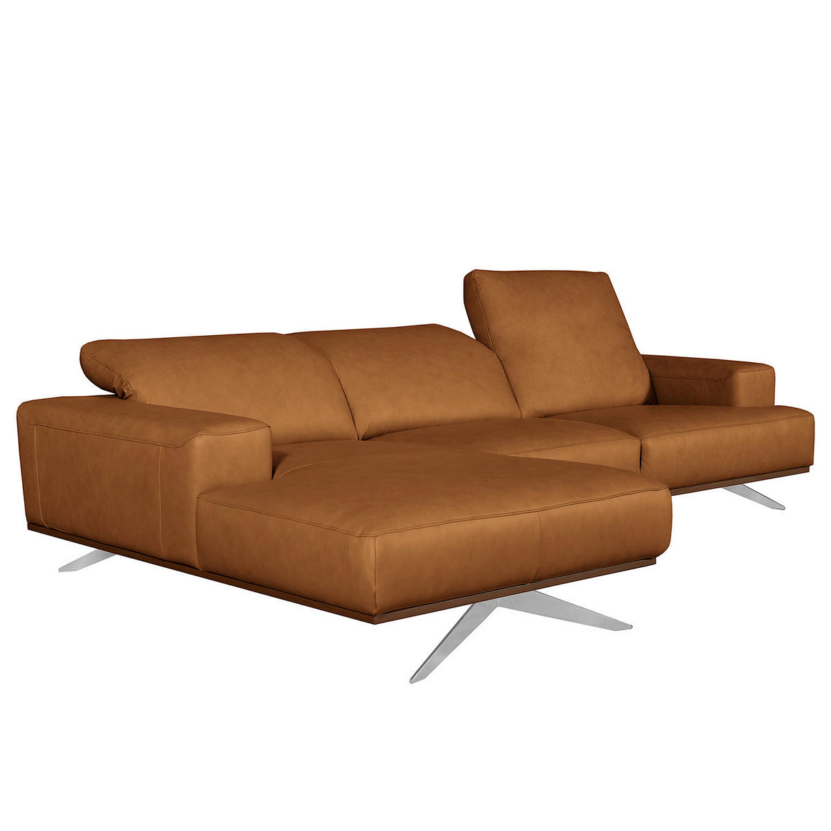 ECKSOFA  in Echtleder Cognac  187/295 cm  - Chromfarben/Cognac, Design, Leder/Metall (187/295cm) - Livetastic