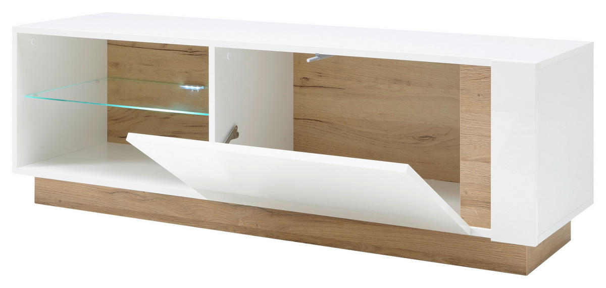 LOWBOARD  in 138/46/40 cm  - Eichefarben/Weiß, Design, Glas/Holzwerkstoff (138/46/40cm) - MID.YOU