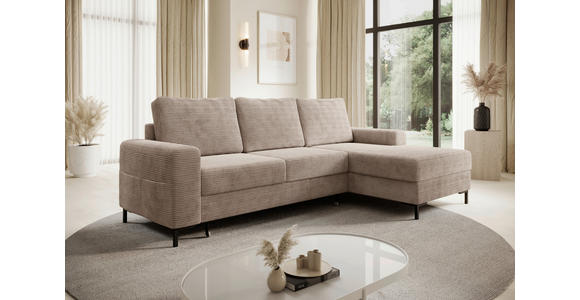 ECKSOFA Taupe Cord  - Taupe/Schwarz, KONVENTIONELL, Textil/Metall (240/150cm) - Carryhome