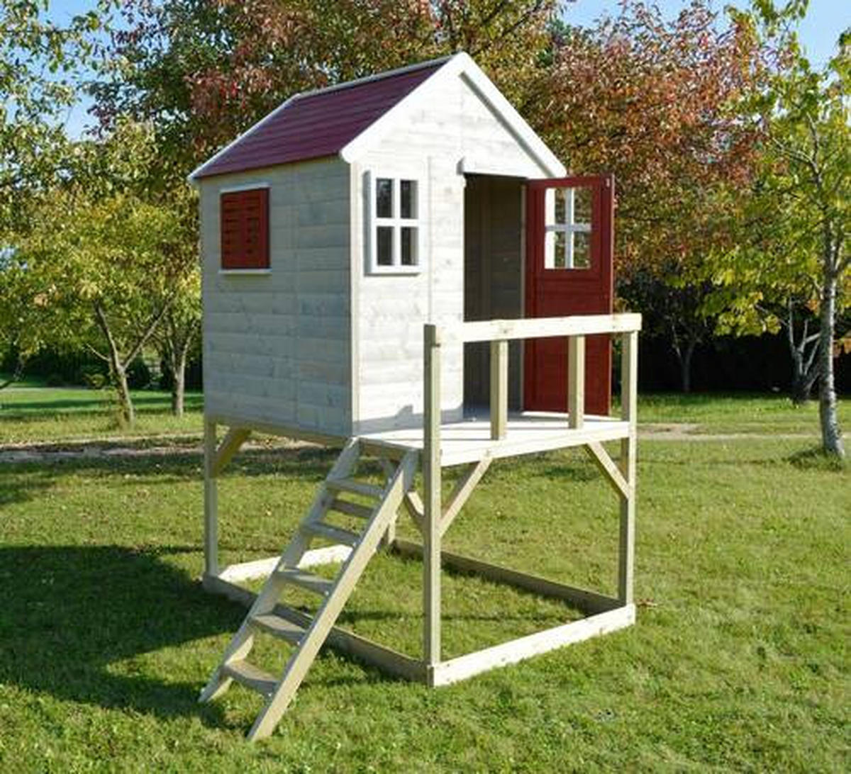 SPIELHAUS 197/242/167 cm  - Rot/Naturfarben, KONVENTIONELL, Holz (197/242/167cm) - Ambia Garden