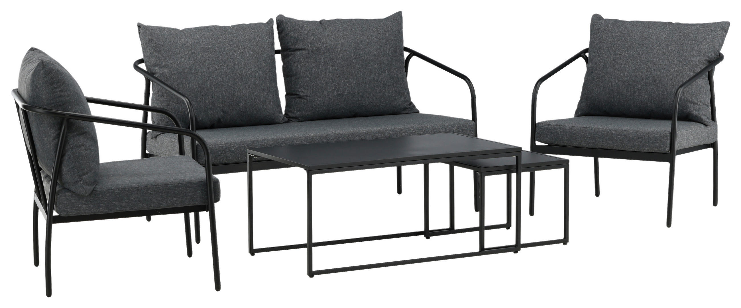 LOUNGEGARNITUR Stahl  - Dunkelgrau/Schwarz, KONVENTIONELL, Textil/Metall - Gardenson
