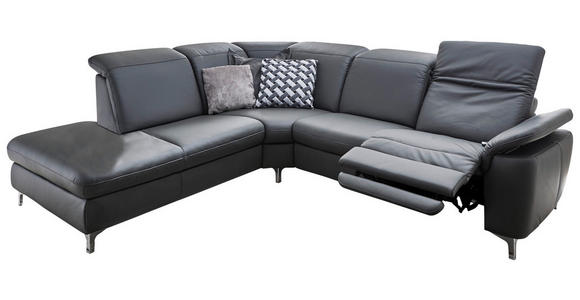 ECKSOFA in Echtleder Anthrazit  - Chromfarben/Anthrazit, KONVENTIONELL, Leder/Metall (242/289cm) - Cantus