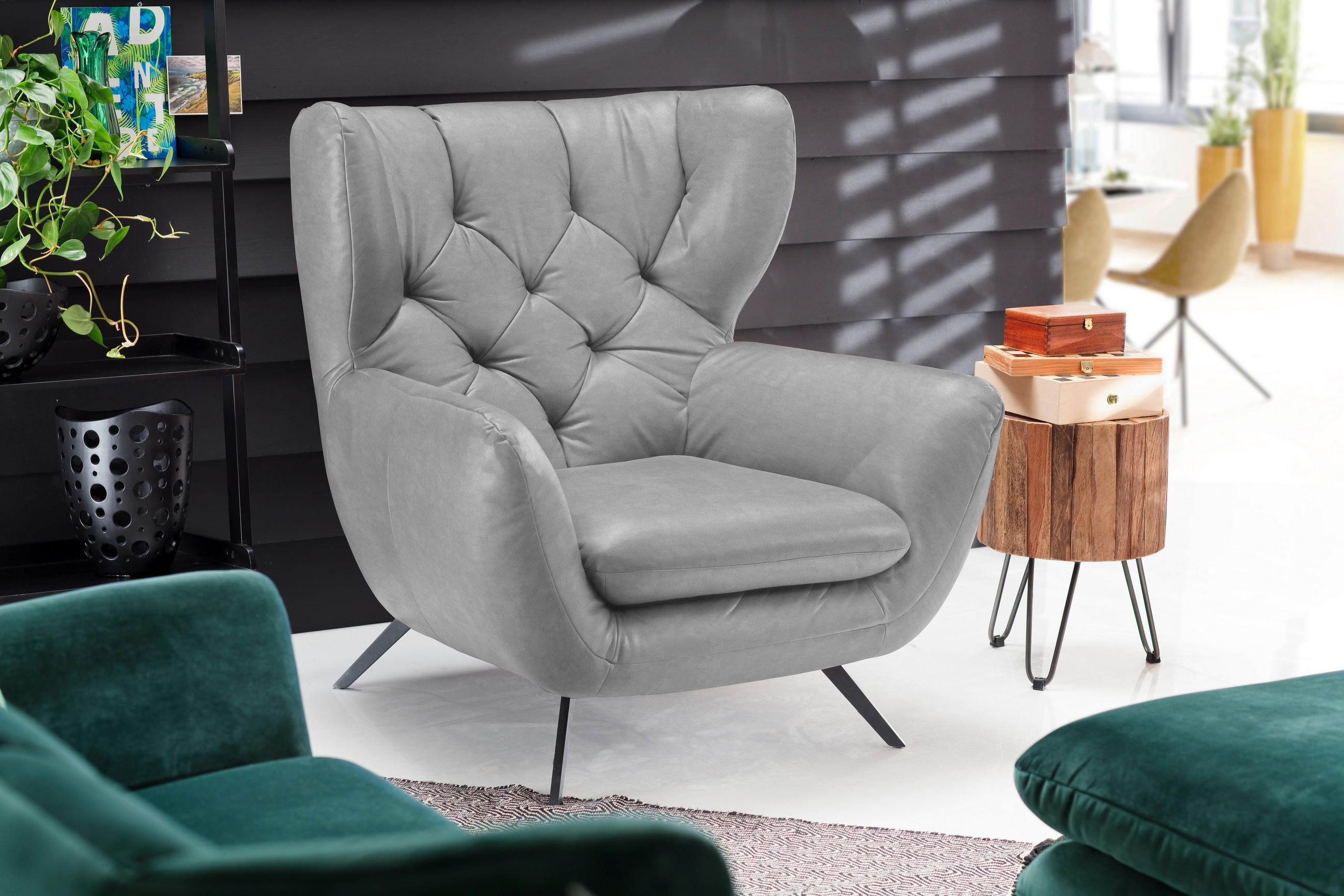 CHESTERFIELD-SESSEL Mikrofaser Hellgrau  - Hellgrau/Schwarz, Design, Textil/Metall (100/106/95cm) - Pure Home Lifestyle