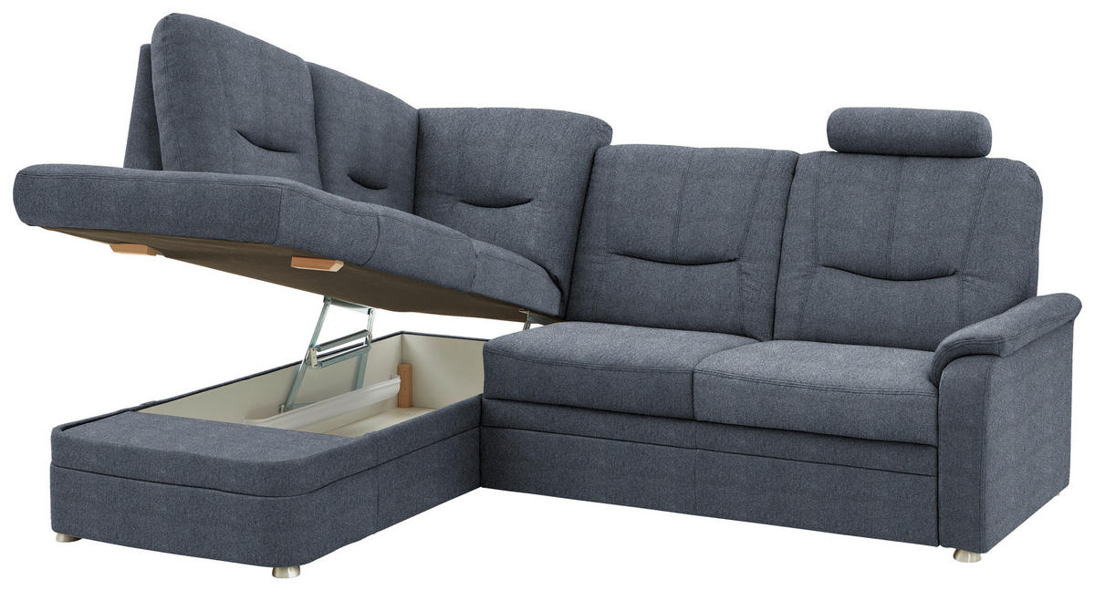 ECKSOFA Chenille Blaugrau  - Blaugrau/Schwarz, Konventionell, Kunststoff/Textil (185/235cm) - Beldomo Comfort