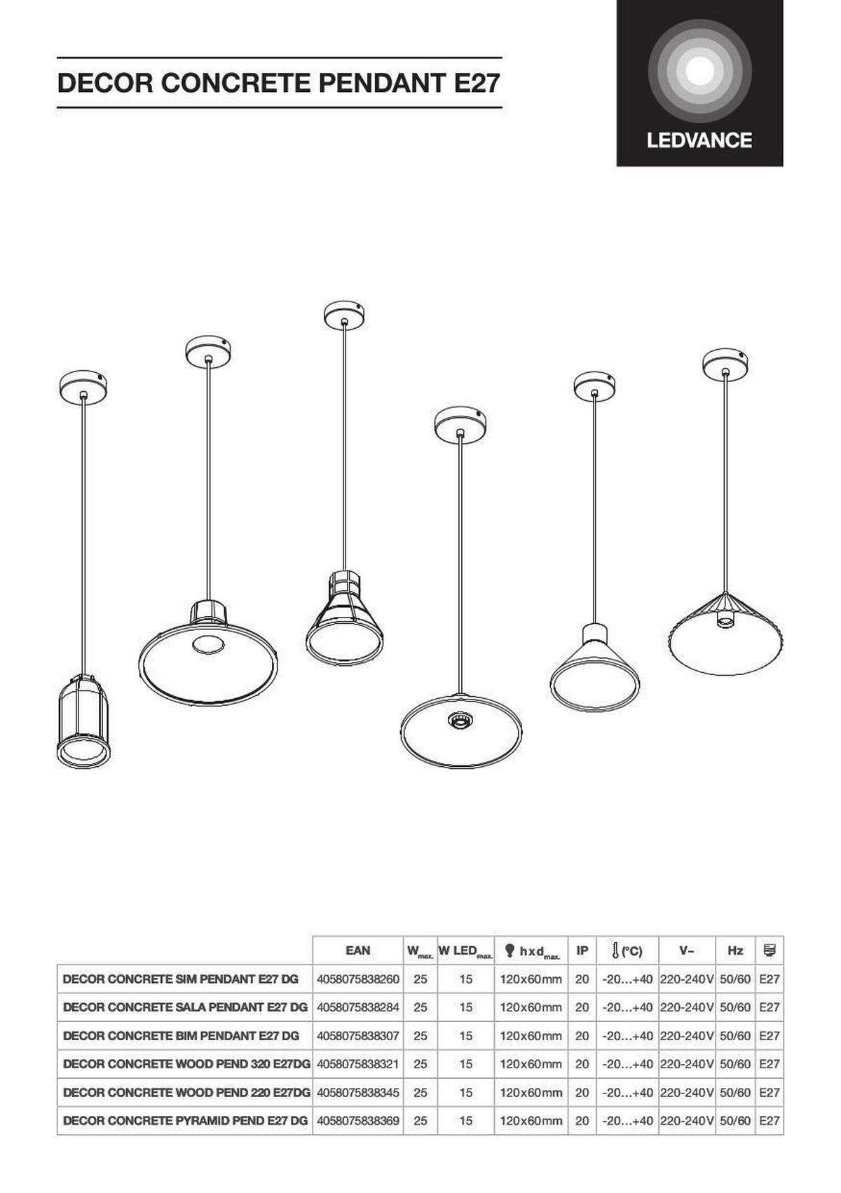 PENDELLEUCHTE 32,5/121,5 cm   - Dunkelgrau, KONVENTIONELL, Stein/Metall (32,5/121,5cm) - Ledvance